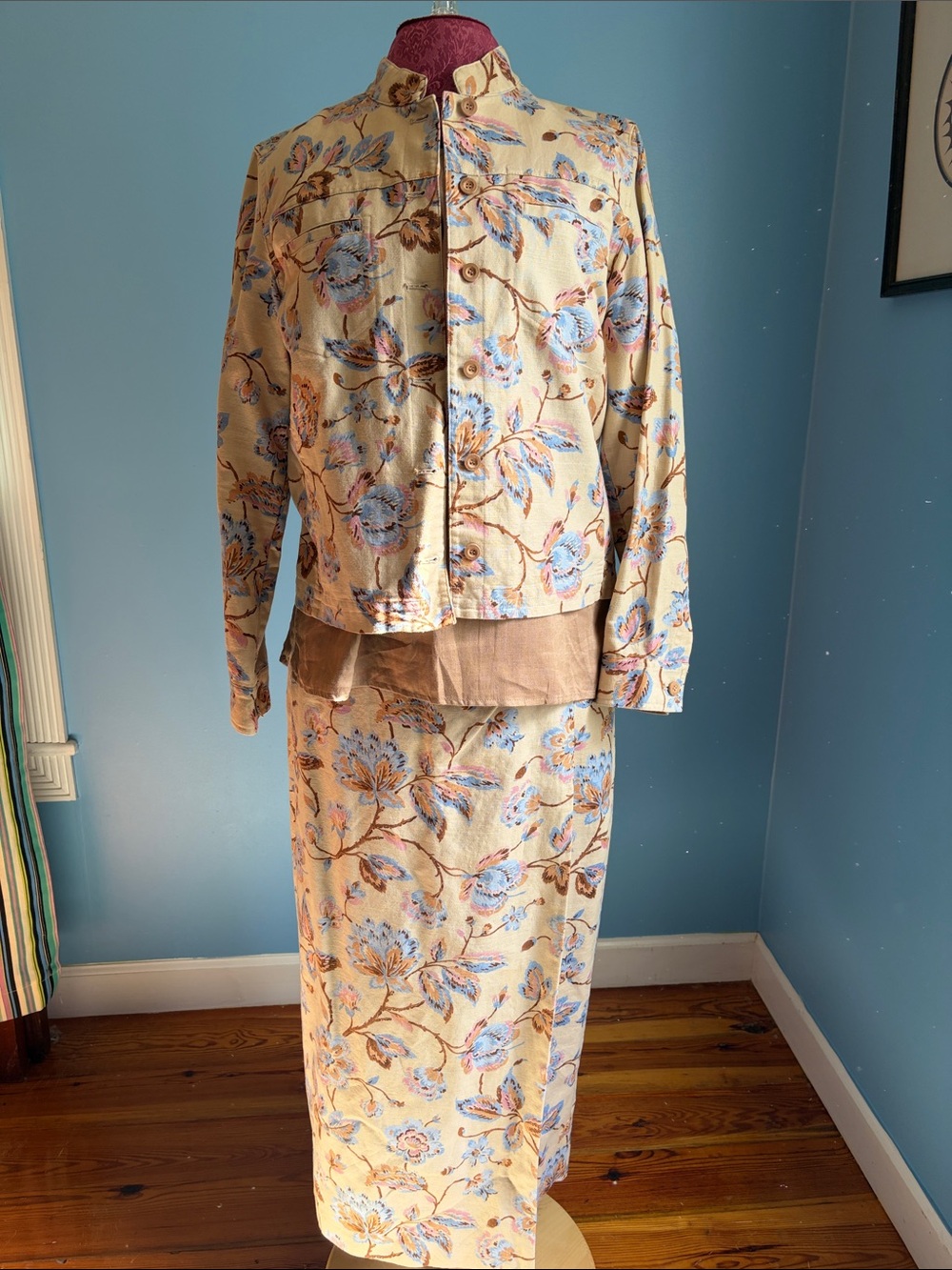 Tan linen skirt, jacket set